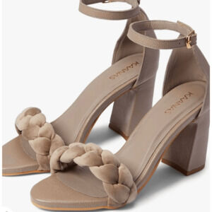 Kaanas Taupe Braided Strap Block Heel Sandals